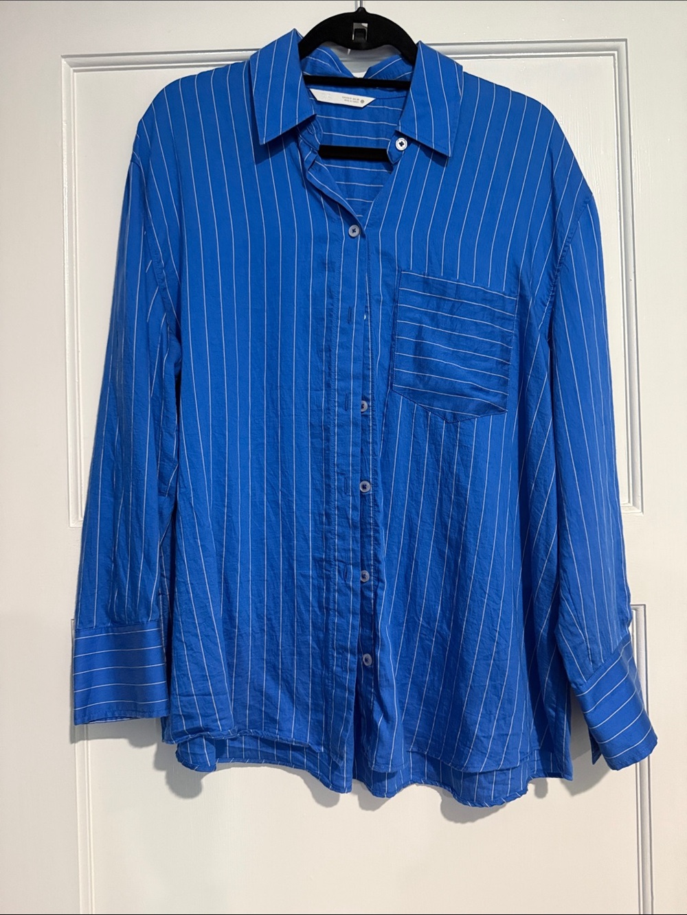 Zara Royal Blue White Pinstripe Button-Down Shirt